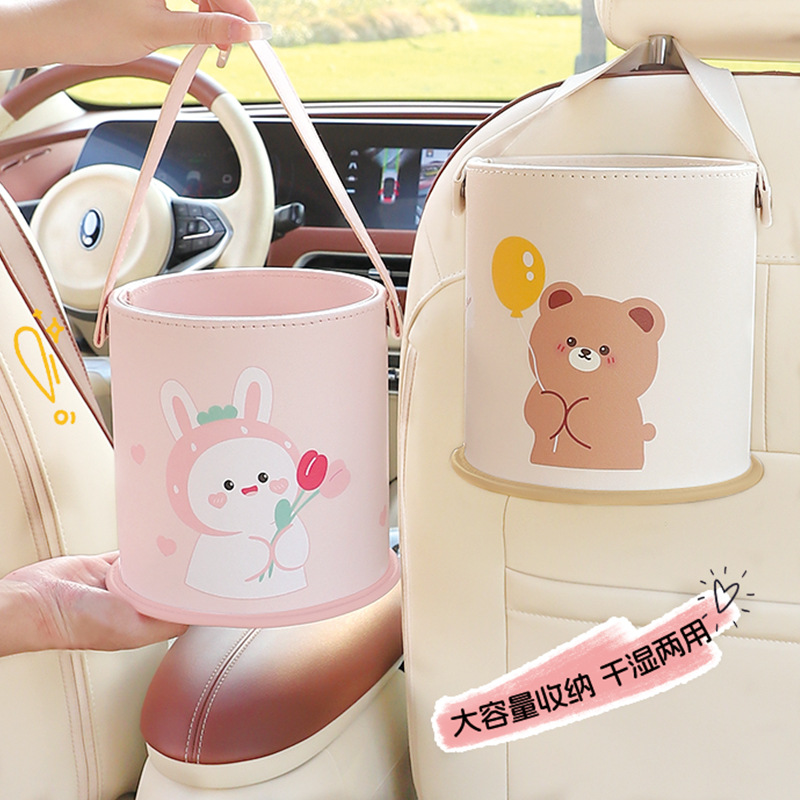Waterproof Car Trash Can With Lid - Auto Prullenbak Cartoon Stoel Terug Hangende