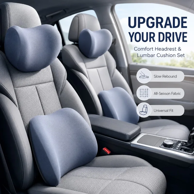 Memory Foam Car Neck Pillow Lumbar Support - Auto nekkussen beschermer traagschuim autostoel hoofdsteun