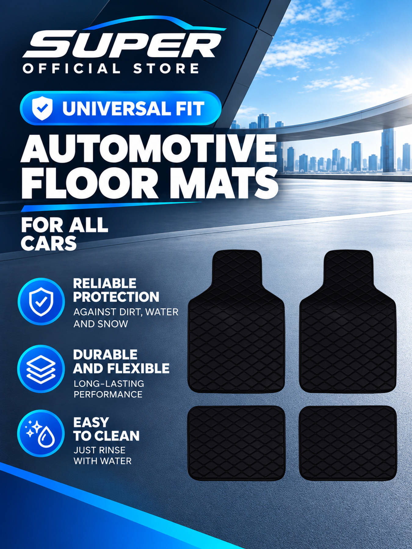 Car Floor Mats Universal Waterproof Leather - Autovloermatten, complete set, universeel, antislip, waterdicht,