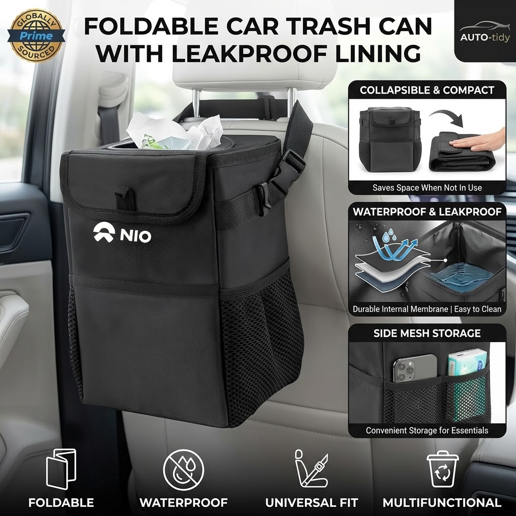 Waterproof Car Trash Can With Lid - Opvouwbare, draagbare, lekvrije, waterdichte afvalbak voor