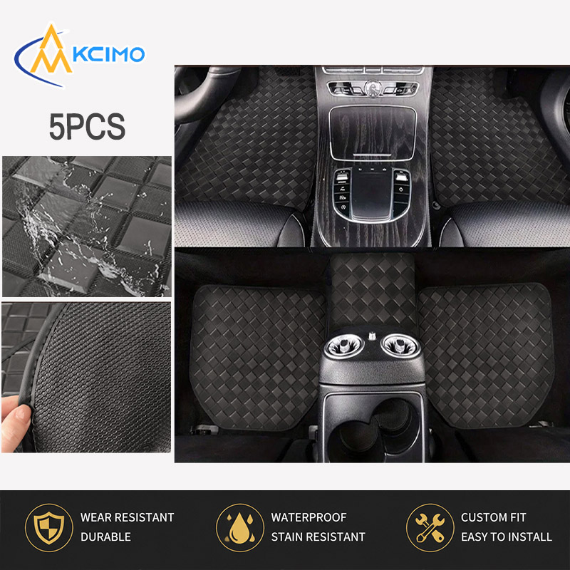 Car Floor Mats Universal Waterproof Leather - 5 stuks diamantrooster PVC lederen autovloermatten