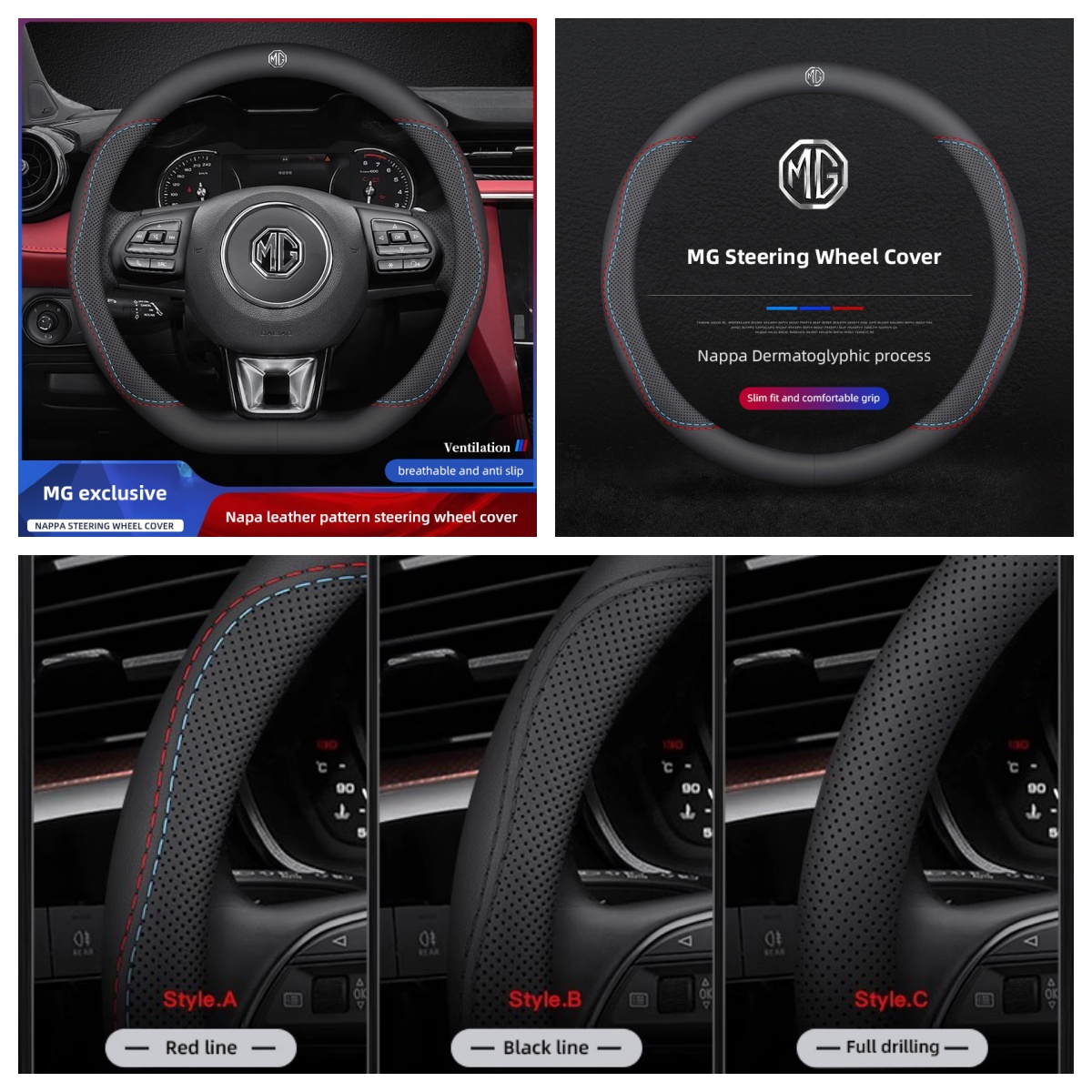 Car Steering Wheel Cover Anti Slip Breathable - 1 Stuks Napa Lederen Auto Stuurhoes