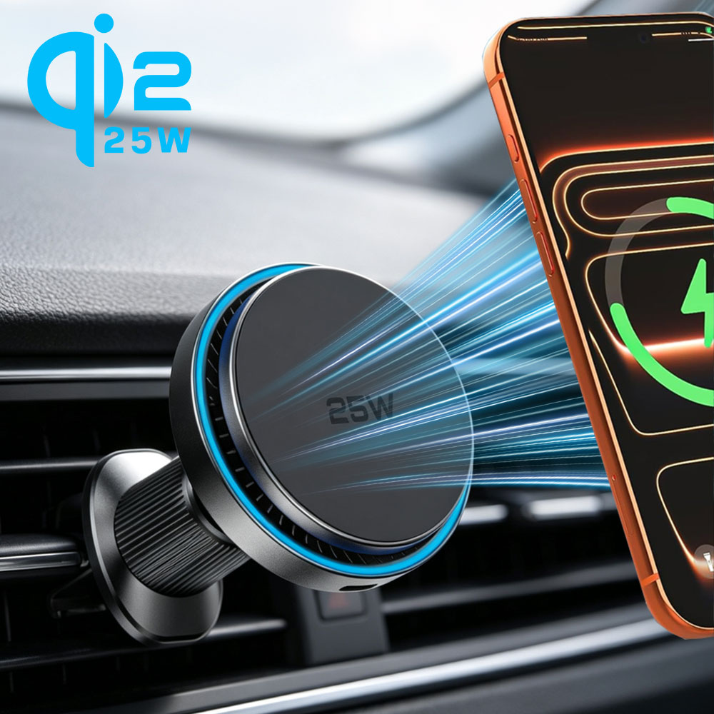 Magnetic Phone Holder For Car Vent - Auto QI2 25W magnetische draadloze oplader