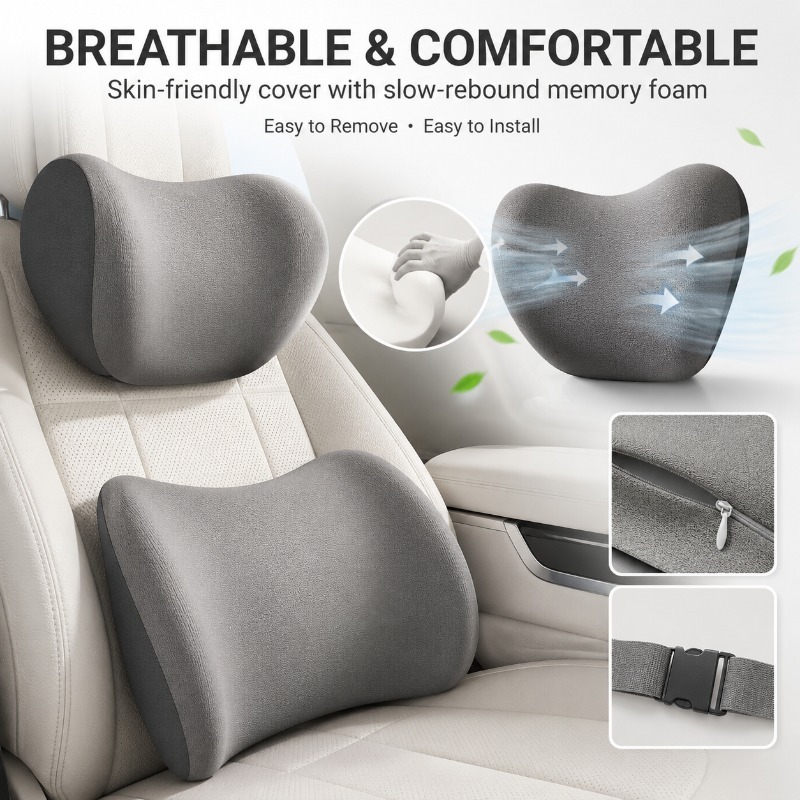 Auto hoofdsteun nekkussen en l - Memory Foam Car Neck Pillow Lumbar Support recensie en prijs