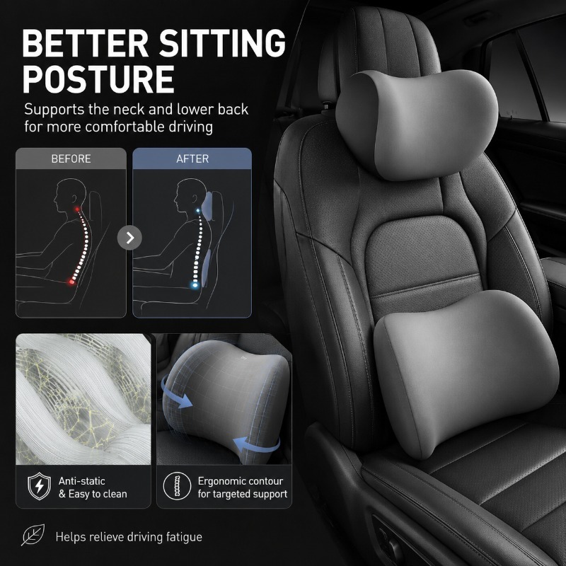 Auto hoofdsteun nekkussen en l - Memory Foam Car Neck Pillow Lumbar Support recensie en prijs