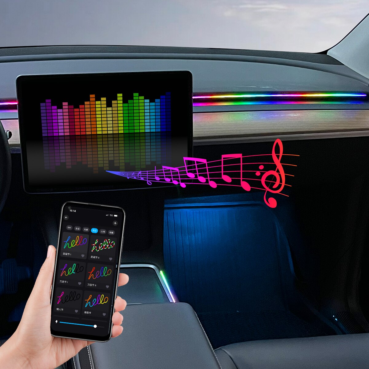 Auto LED Omgevingslicht USB 64 - Led Ambient Interior Car Lights App Control recensie en prijs